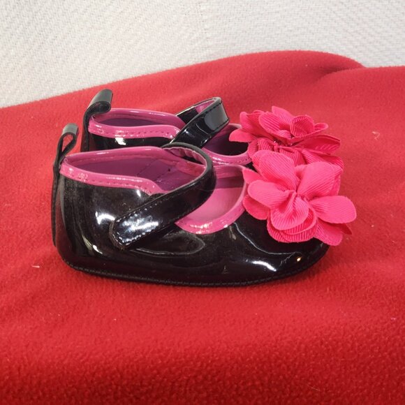 Tendertoes Black Patent Leather Fascia Flower Detail Infant Velcro Dress Shoe 2 - Picture 7 of 16